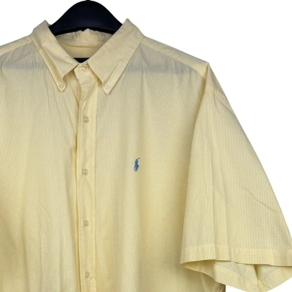Polo Ralph Lauren Button Down Shirt Mens XXL Cotton Yellow Check Short Sleeve